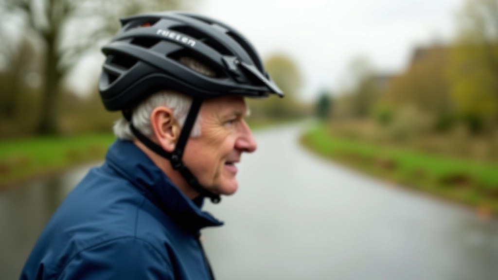 Close-up of a properly fitted cycling helmet on a person, showing correct positioning above eyebrows and secure chin strap
