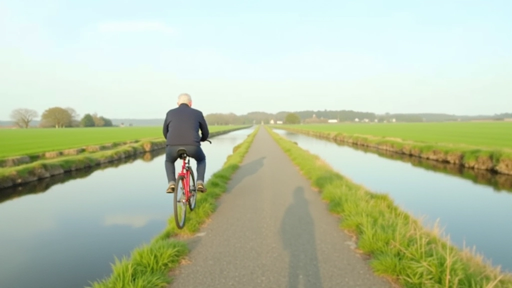 Scenic cycling path along the Shannon Erne waterway with lush green banks and clear water reflecting the sky